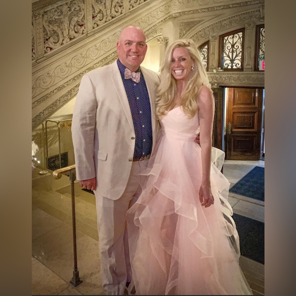 La Femme Ruffled V neck Dress with slit - Picture 7 of 7